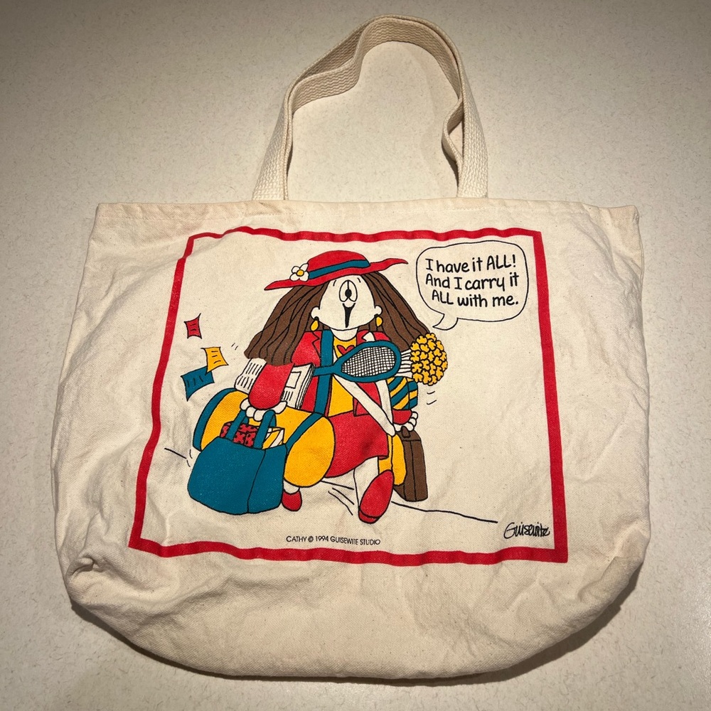 Vintage 1994 Guise White Cathy Cartoon “I Have it All” Tote Bag